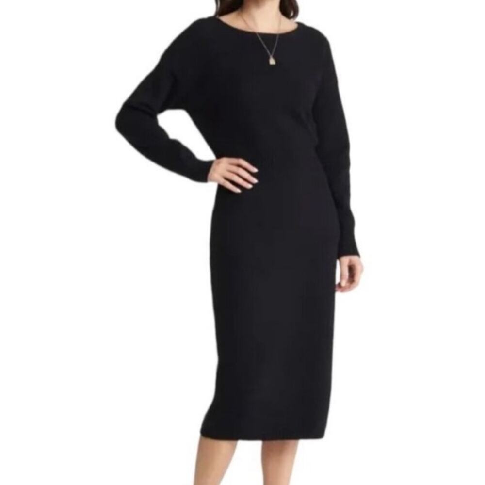 Treasure & Bond Wool Blend Knit Midi Dress- Black S
